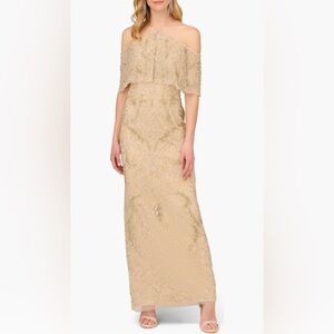Aidan Mattox by Adrianna Papell-Cold Shoulder Beaded Halter Column Evening Gown